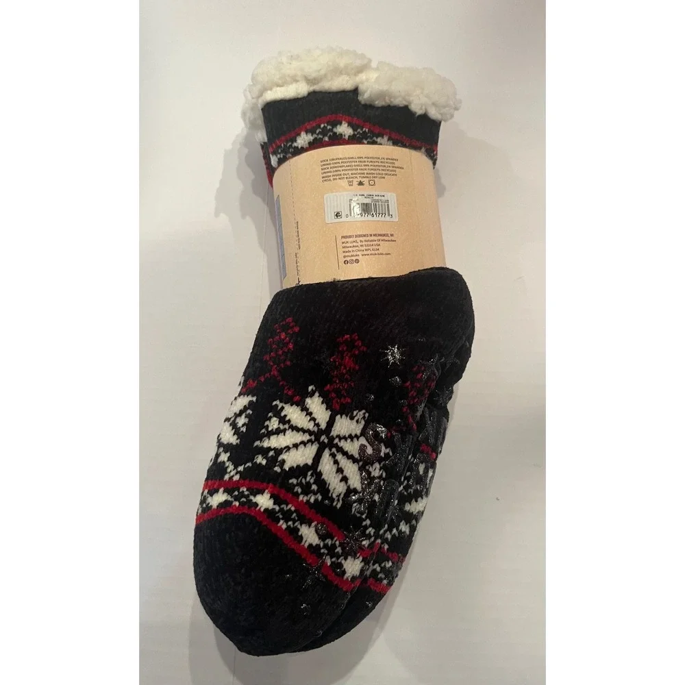 Muk Luks 2 Pair Cozy Cabin Socks Unisex Size S/M Recycled Material Non-Skid Grip